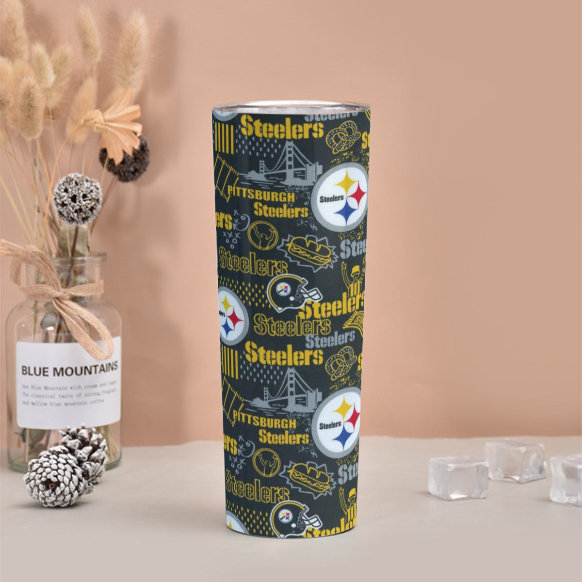 Pittsburgh Steelers Skinny Tumbler Stainless Steel with Lids 30OZ