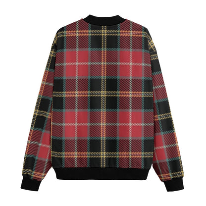 Lindsay green and dark red tartan Fleece Bomber Jacket