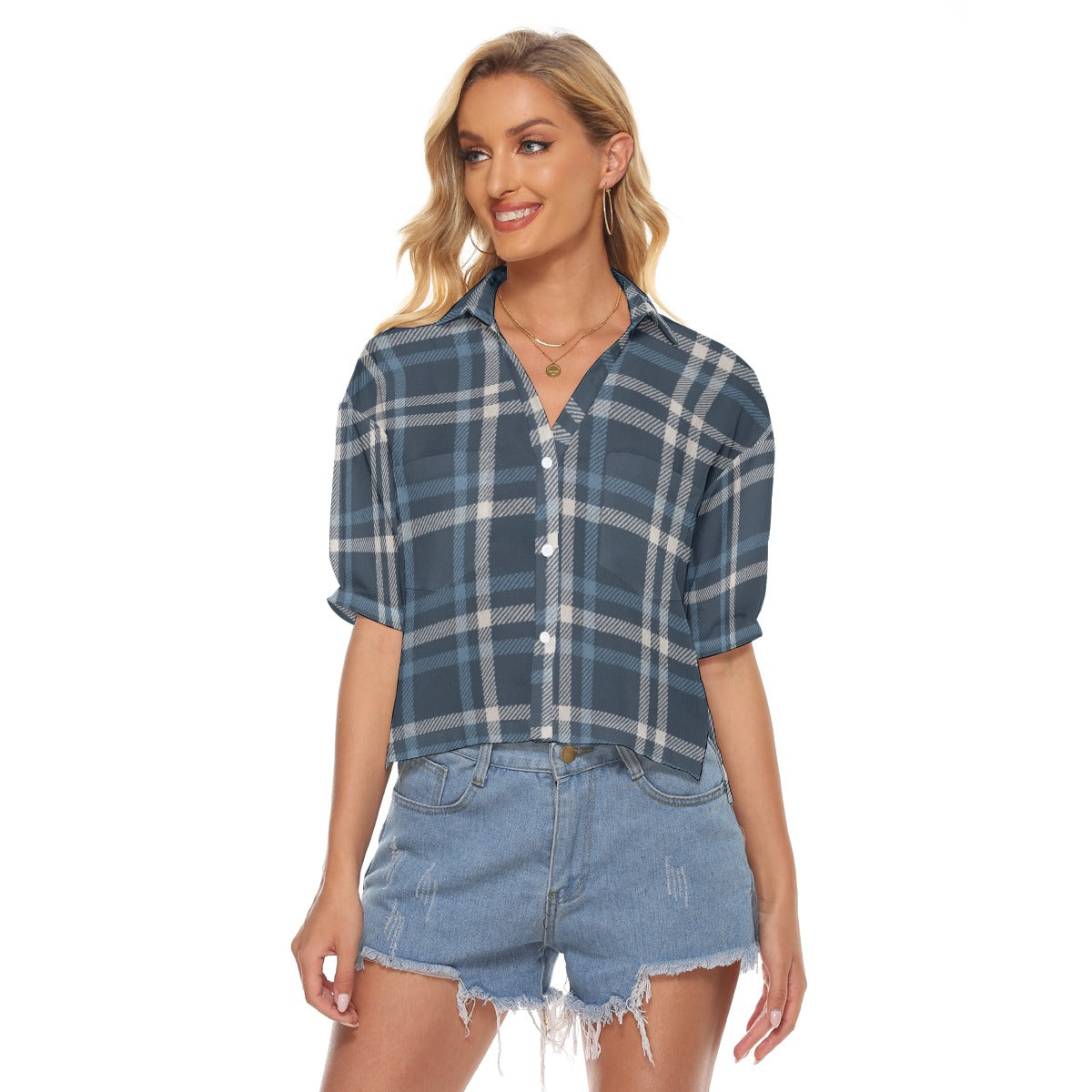 Urban Legend Connecticut Huskies Tartan Plaid Women's V-Neck Shirt – Blue and White College Streetwe