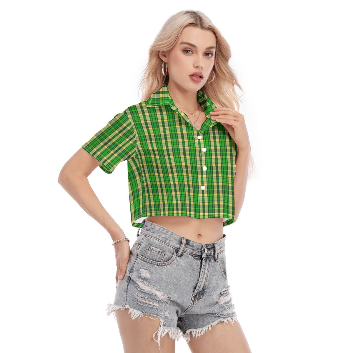 Oregon Tartan Plaid Ducks Women's Cropped Shirt