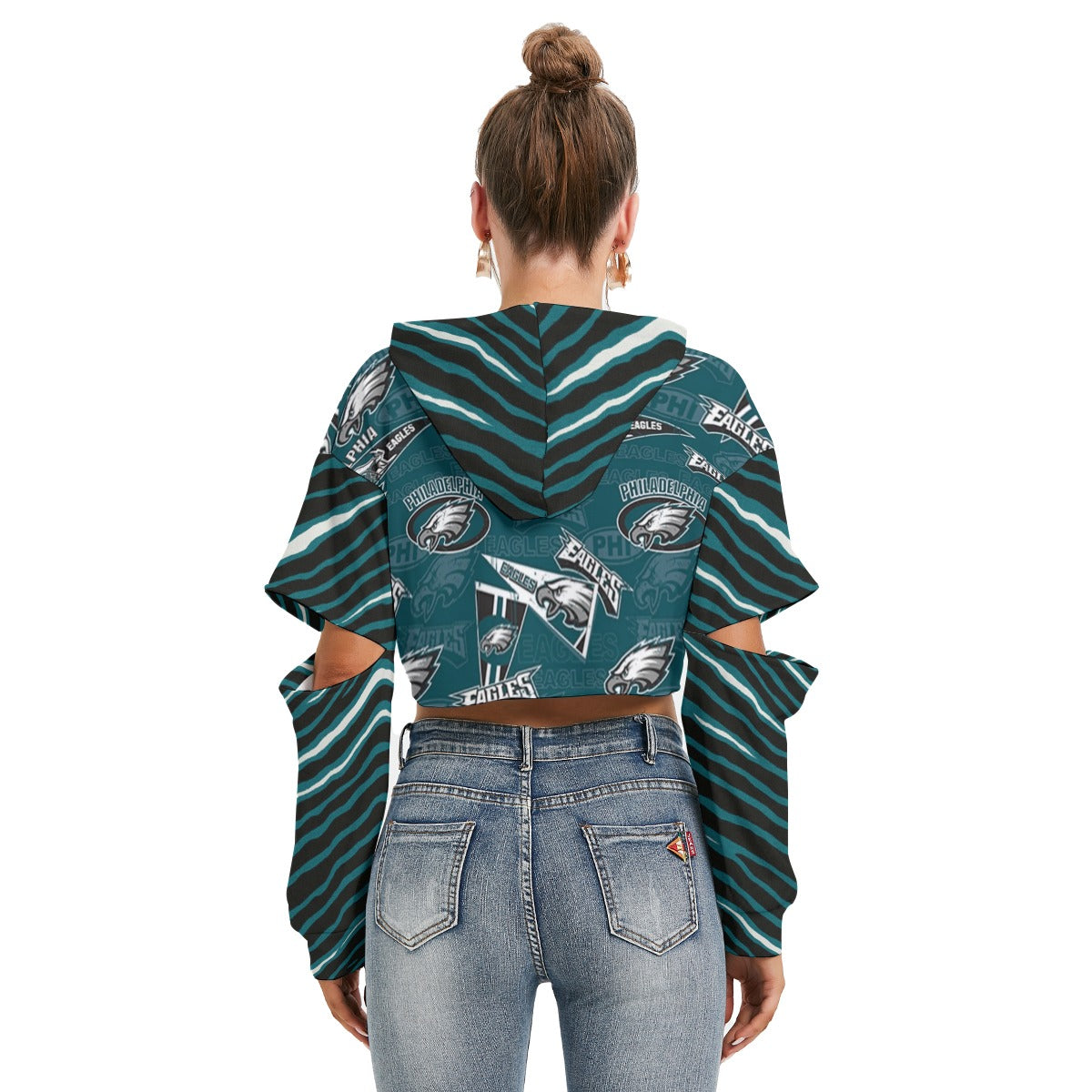 Philadelphia Football Game Day All-Over Print Women's Heavy Fleece Hoodie With Hollow Out Sleeve