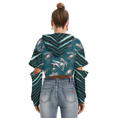 Philadelphia Football Game Day All-Over Print Women's Heavy Fleece Hoodie With Hollow Out Sleeve