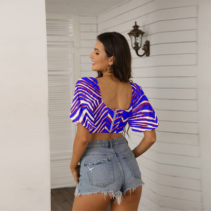 Buffalo Bills Zubaz Women's Square Collar Cropped Top With Puff Sleeve