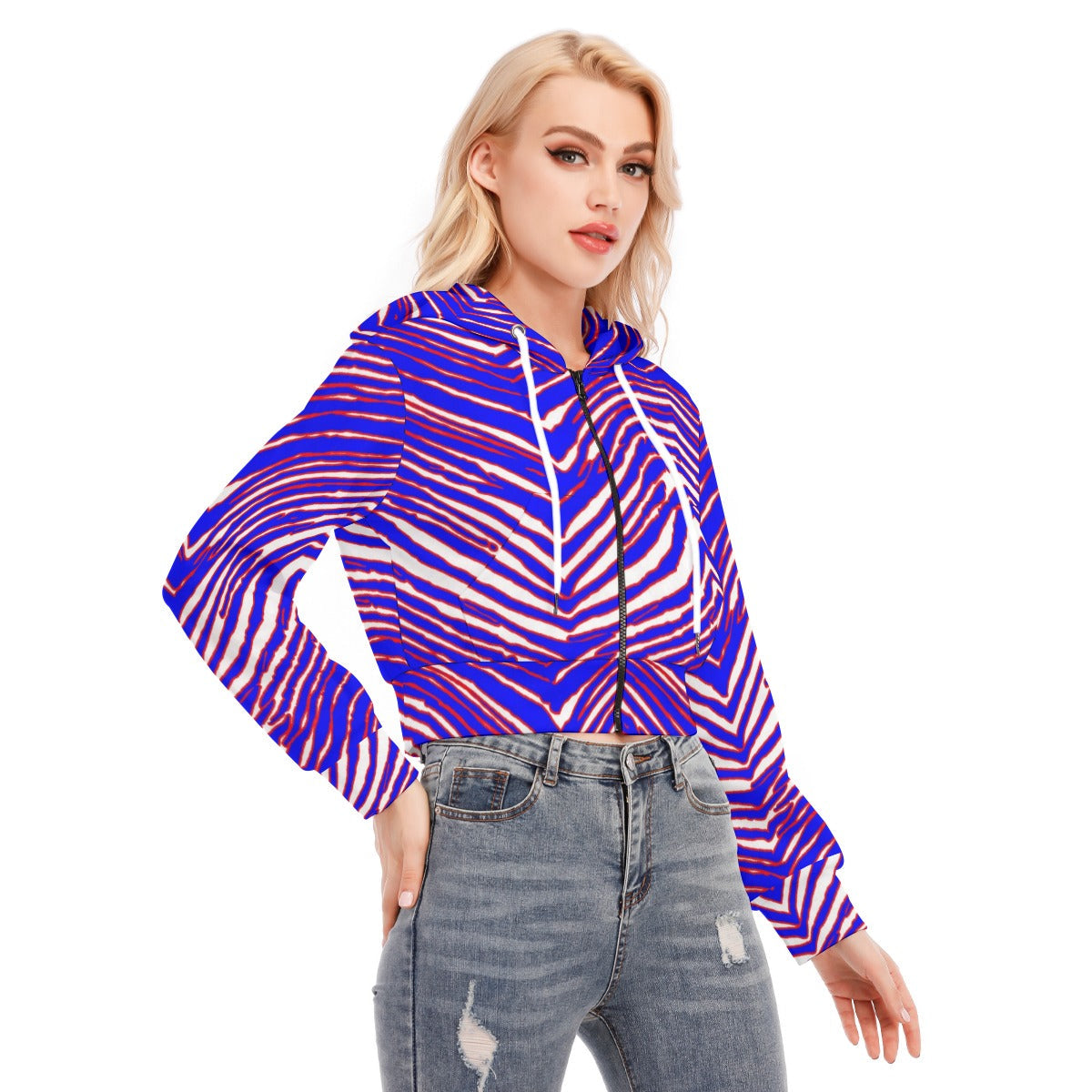 Buffalo Bills Zubaz Women's Crop Top Hoodie With Zipper Closure