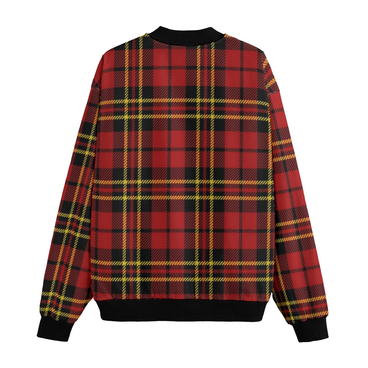 Red Black Yellow Royal Stewart tartan plaid Fleece Bomber Jacket