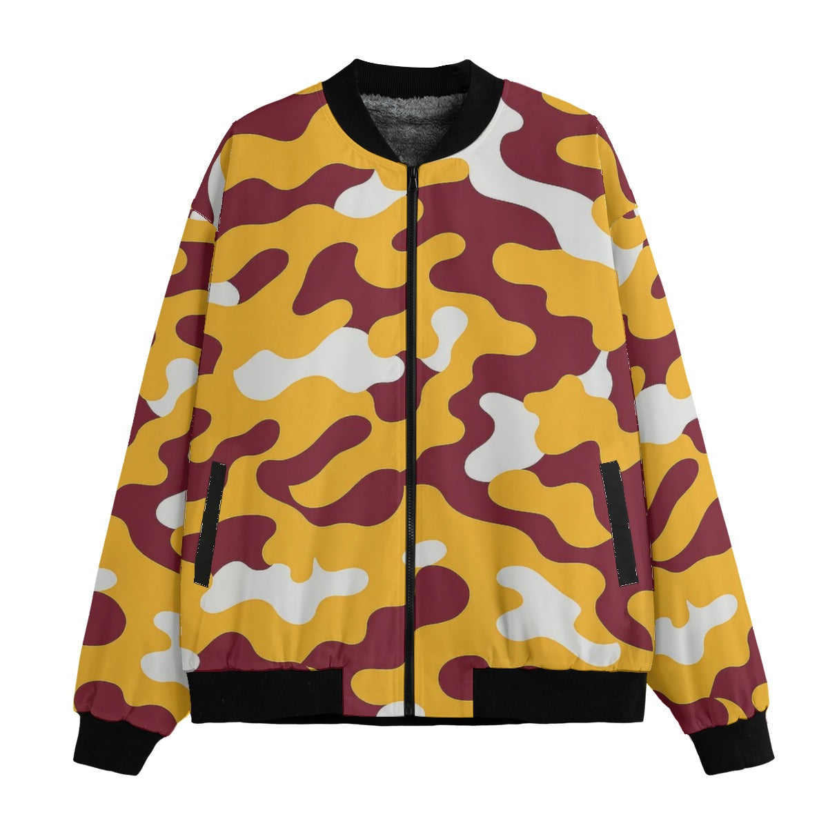 Washington Commanders Camo Fleece Bomber Jacket – Burgundy, Gold and Black NFL Streetwear