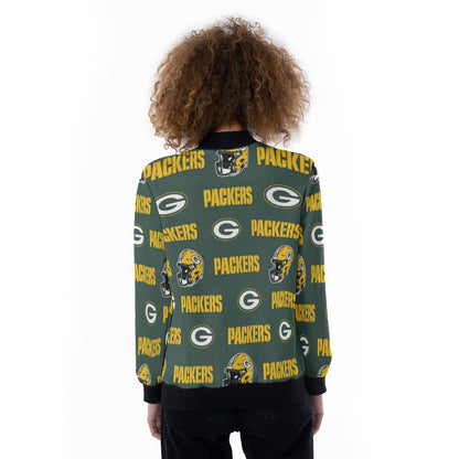 Green Bay Football Game Day All-Over Print Women's Ribbed Stand-up Collar Jacket
