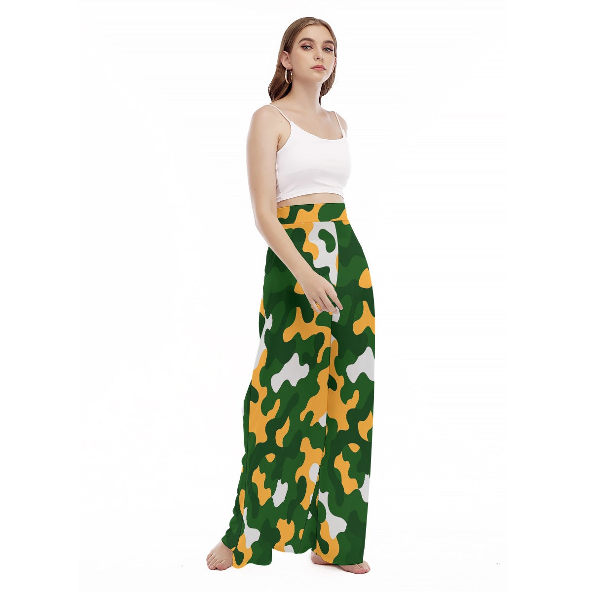 Green Bay Football Game Day All-Over Print Women's High Waist Wide Leg Trousers