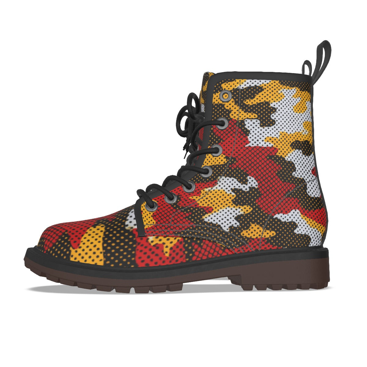 Urban Legend Maryland Red, Black, and Gold Camo Martin Short Boots – Terrapins-Inspired Streetwear f