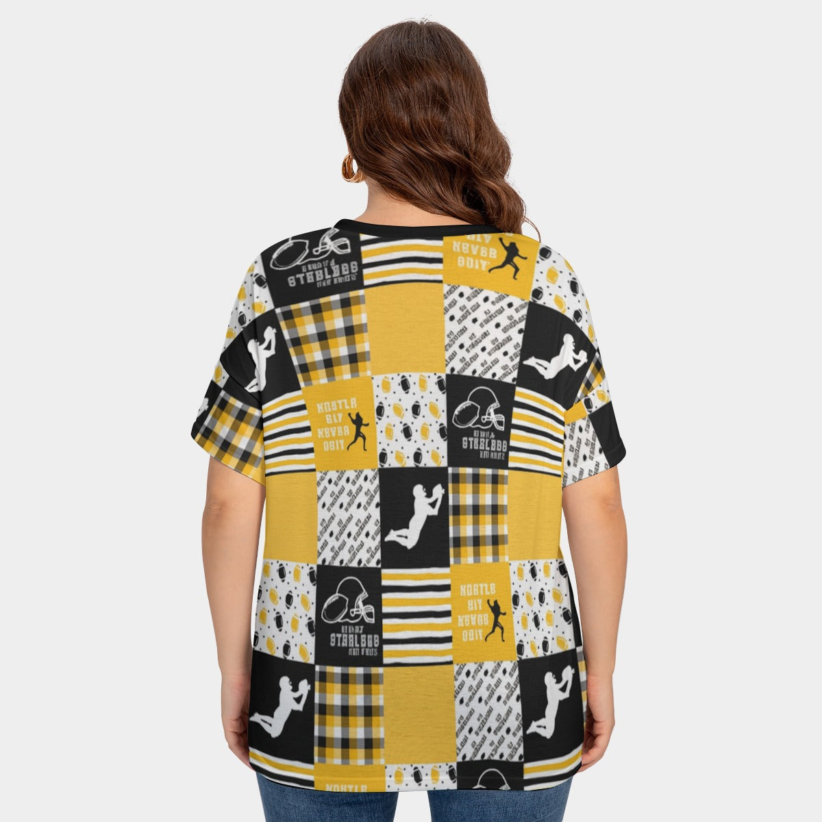 All-Over Print Women's Drop-shoulder Short Sleeve T-shirt With Sleeve Loops(Plus Size)
