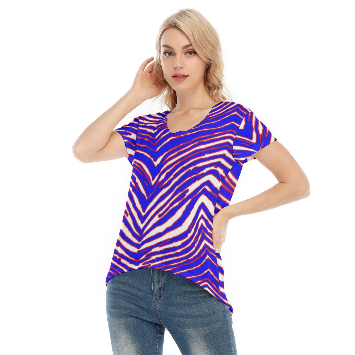 Buffalo Bills Zubaz Women's V-neck Short Sleeve T-shirt