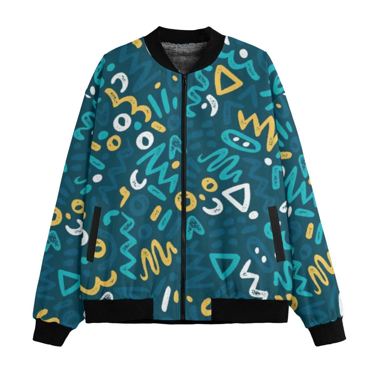 Urban Legend 90s Street Icons – Hand-Drawn Abstract Pattern Fleece Bomber Jacket