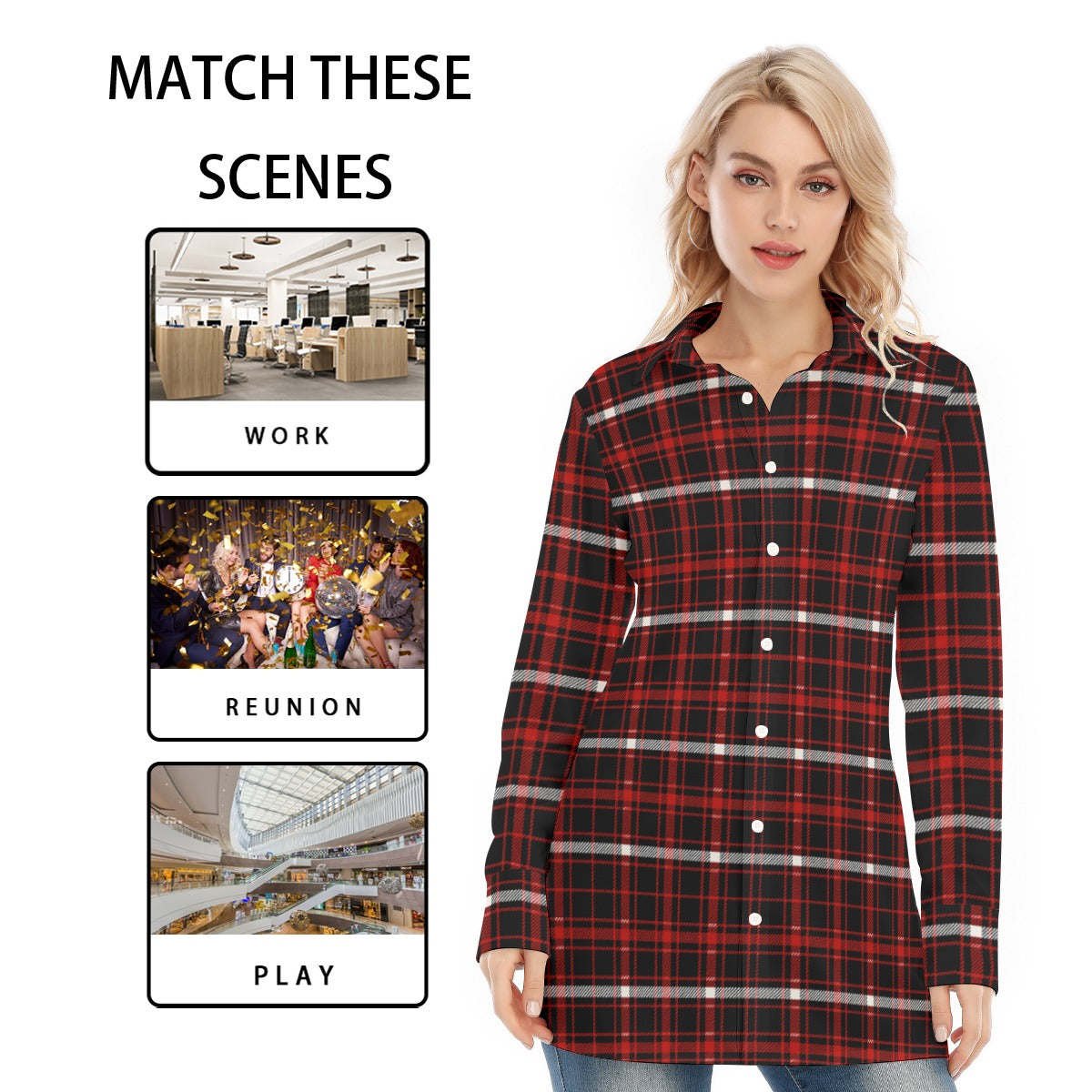 Nebraska Tartan Plaid Cornhuskers Women's Long Shirt