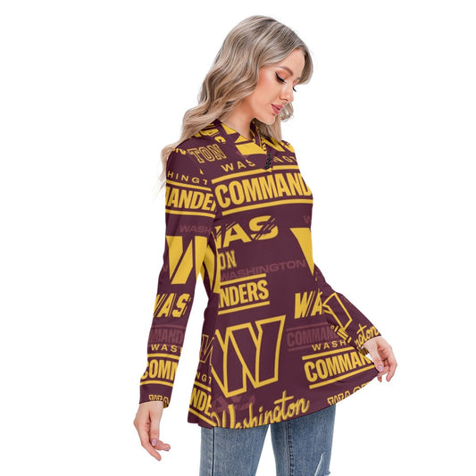 Washington Commanders Women's Long-sleeved Heap-neck Slim Casual Tunic Blouse