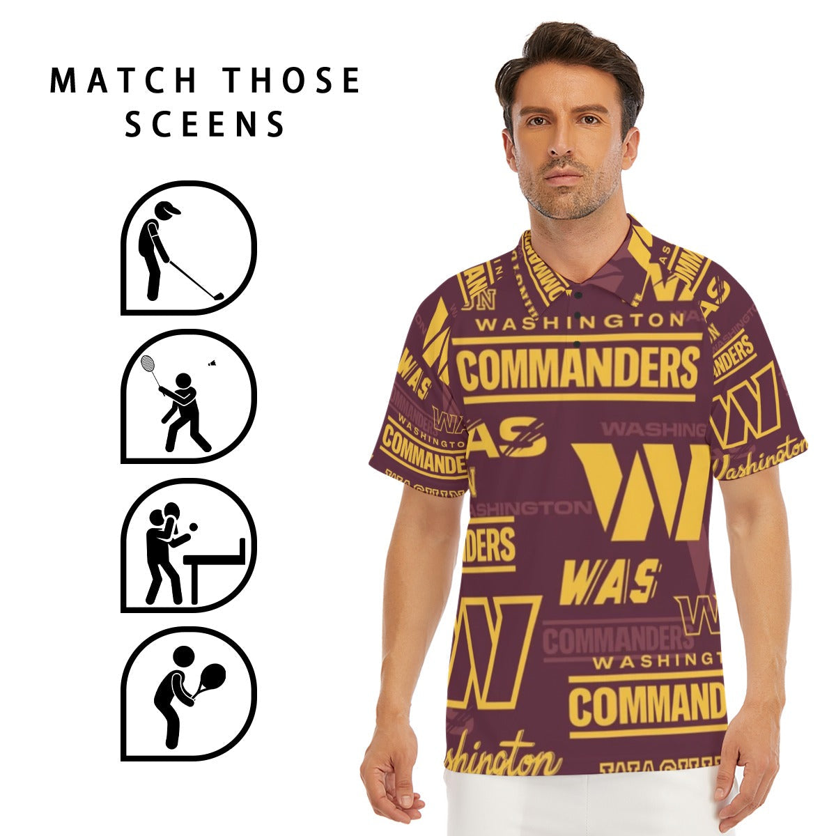 Washington Commanders Men's Short Sleeve Polo Shirt With Button Closure