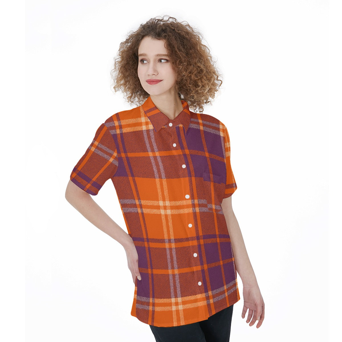 Clemson Tartan Plaid Women's Short Sleeve Shirt With Pocket