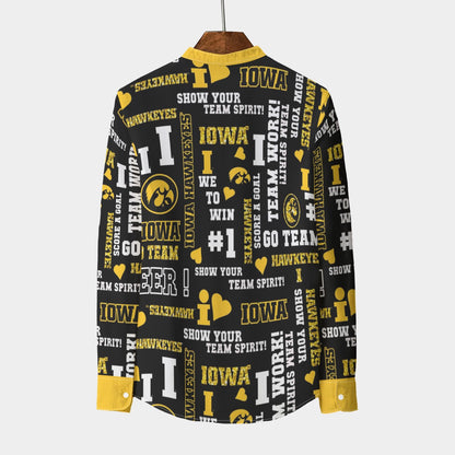 Iowa - Hawkeyes Stand Collar Shirt With Long Sleeve|110GSM Imitation Flax