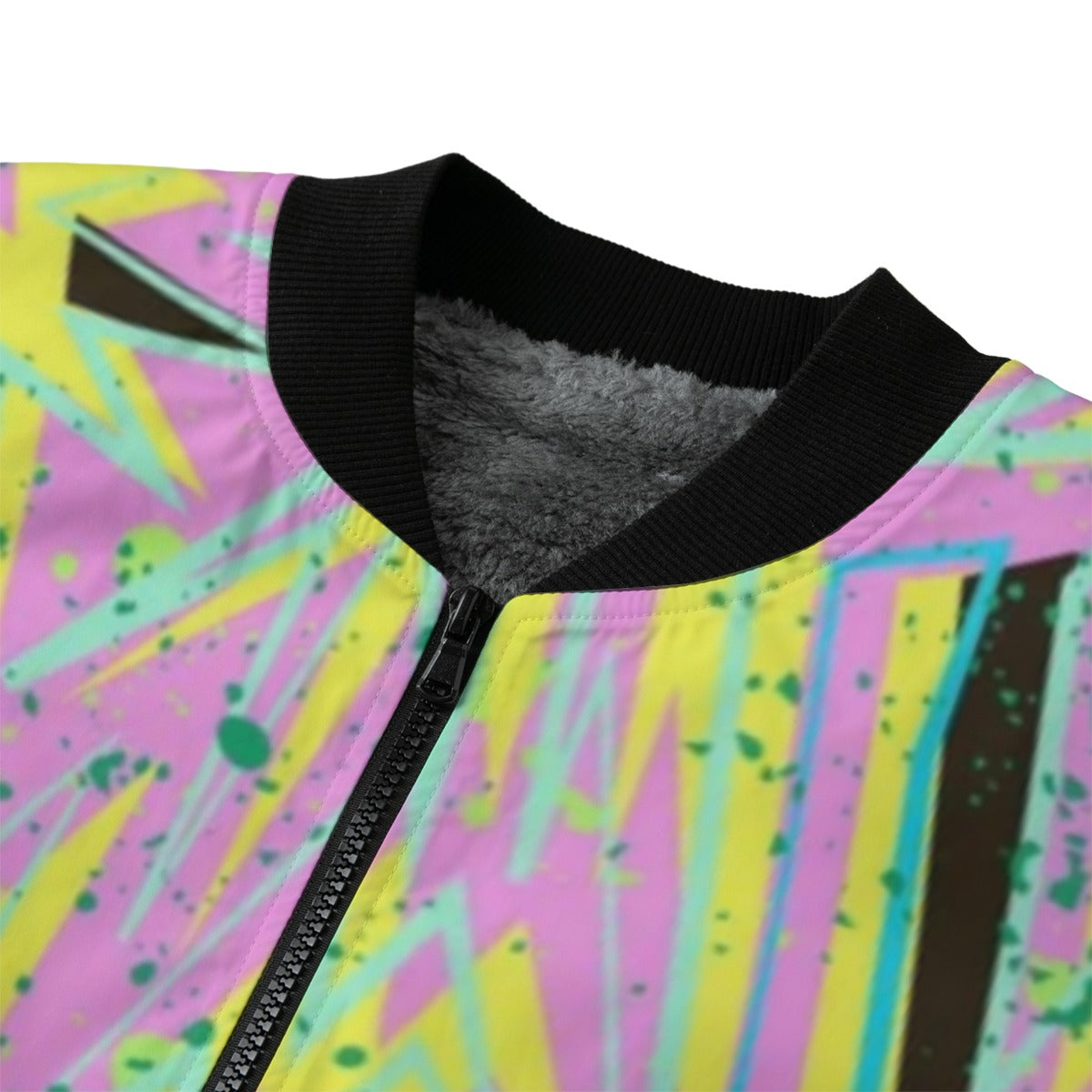 Graffiti Explosion Abstract Pink Yellow Seamless Fleece Bomber Jacket – Urban Streetwear Style