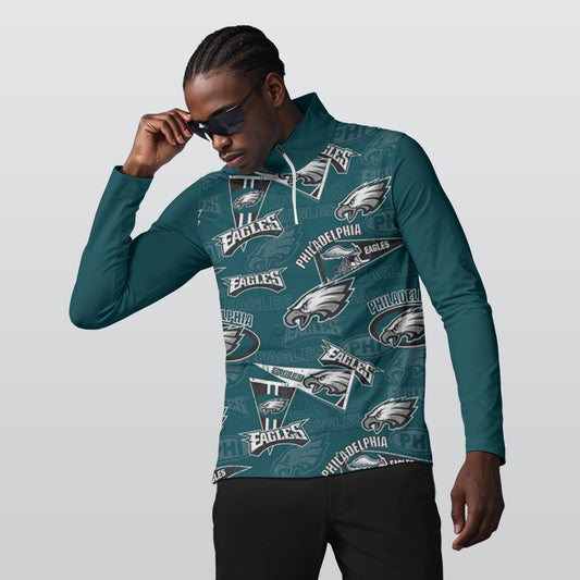 Philadelphia Football Game Day All-Over Print Men's Sports Collar Jersey With Long Sleeve