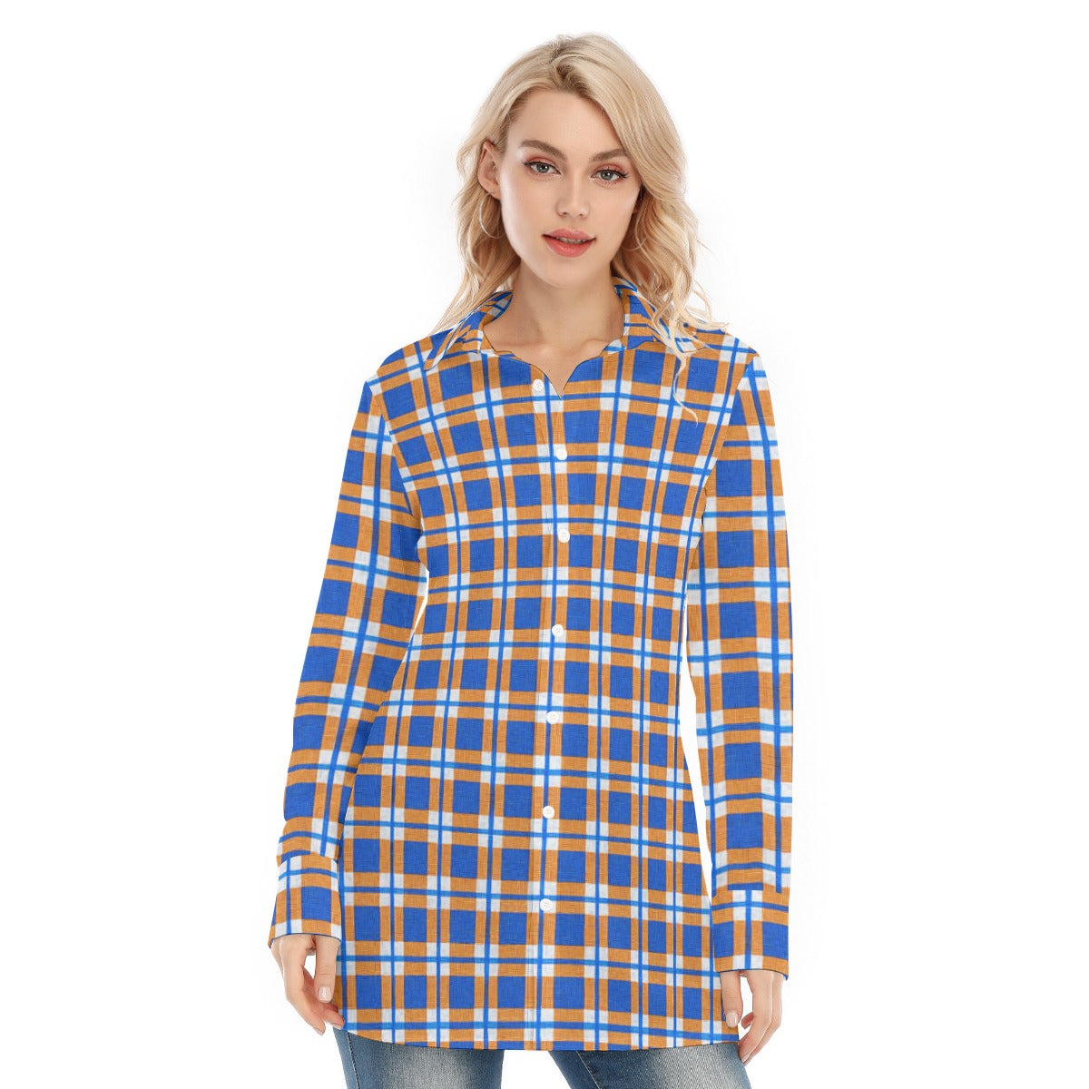 Florida - Gators tartan plaid  Women's Long Shirt |115GSM Cotton poplin