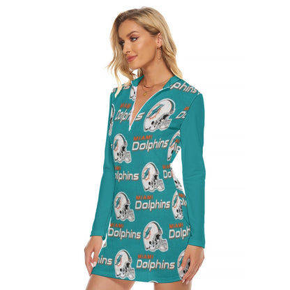 Miami Football Game Day All-Over Print Women's Zip Front Tight Dress