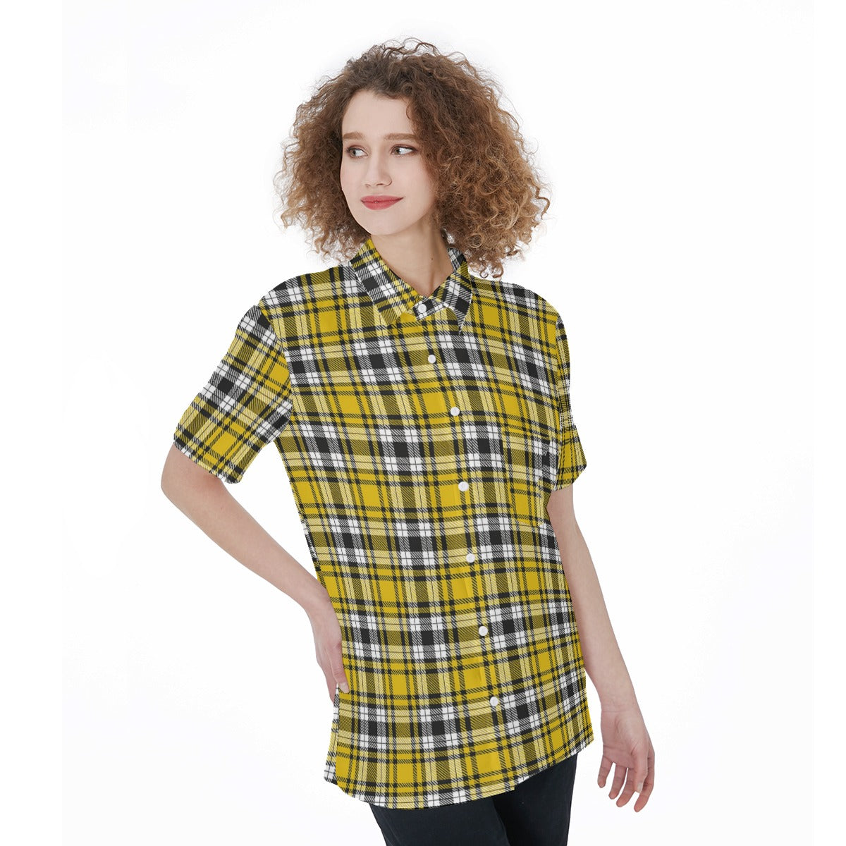 Iowa tartan plaid Hawkeyes Women's Short Sleeve Shirt With Pocket