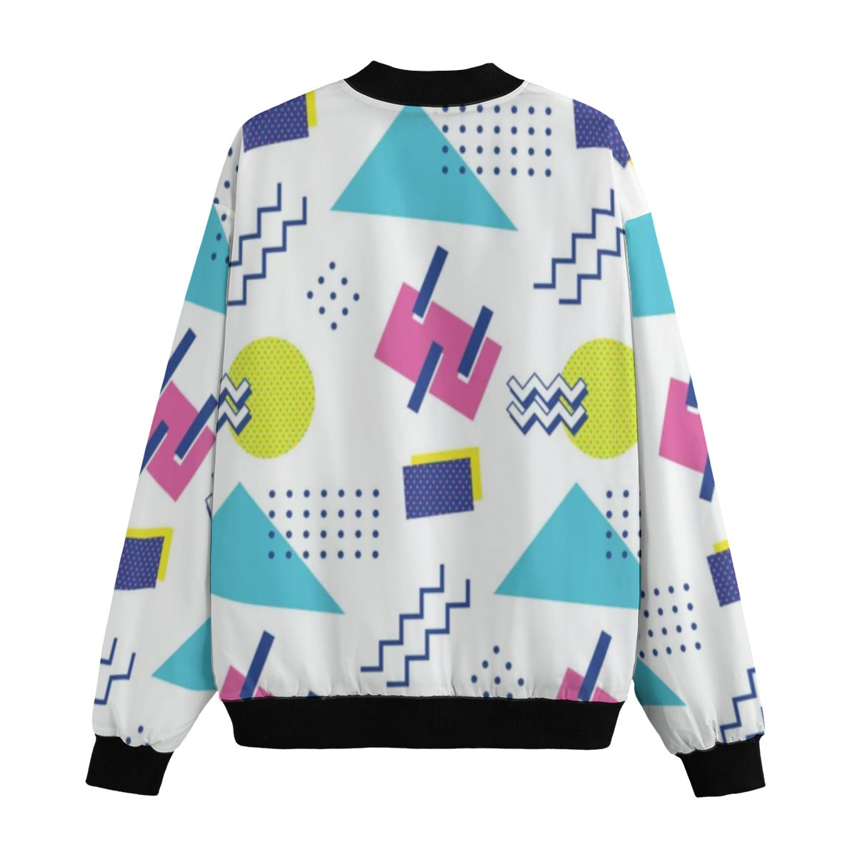Urban Legend 90s Style – Geometric Shapes Fleece Bomber Jacket