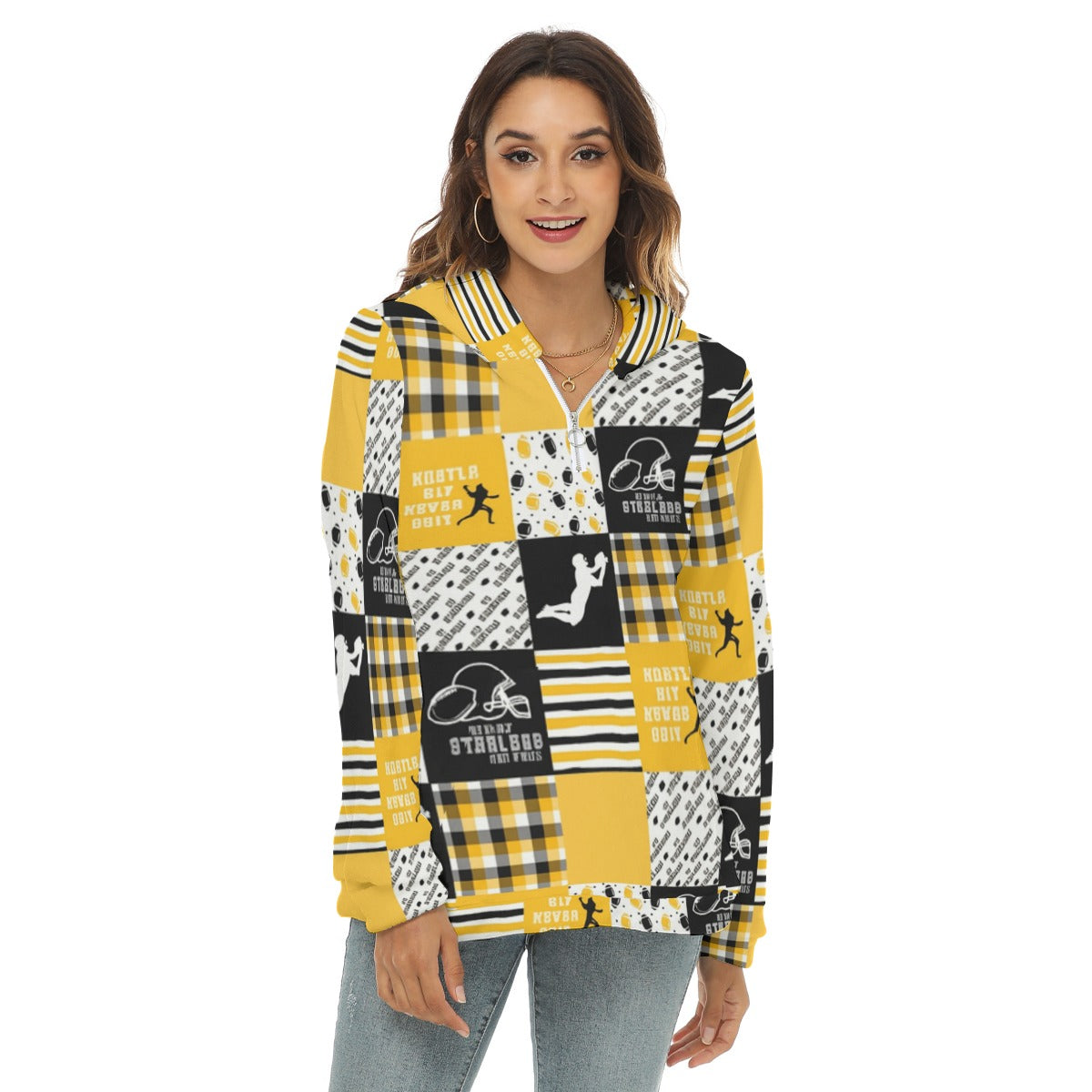 All-Over Print Women's Borg Fleece Hoodie With Half Zip