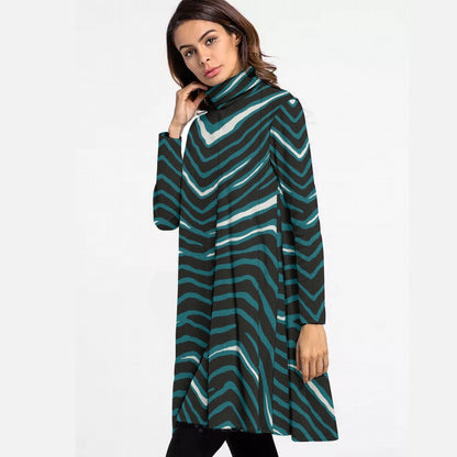 Philadelphia Football Game Day All-Over Print Women's High Neck Dress With Long Sleeve