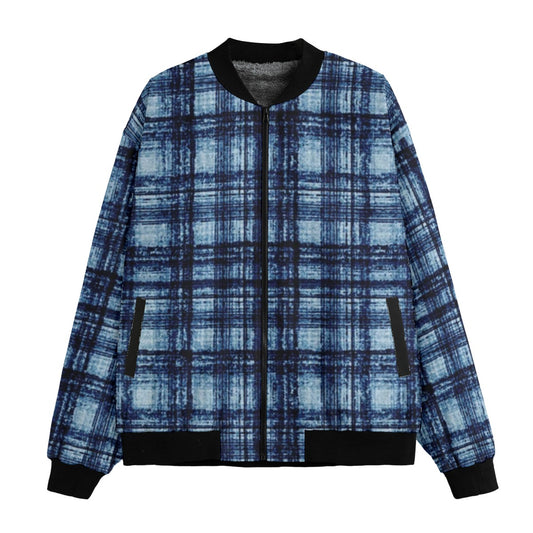 Maclellan Ancient – gray and  blue tartan Fleece Bomber Jacket