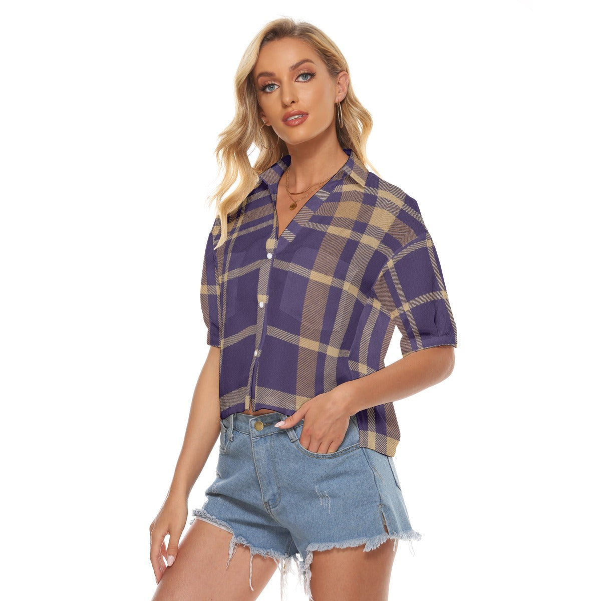 Urban Legend Washington Huskies Tartan Plaid Women's V-Neck Shirt – Purple and Gold College Streetwe