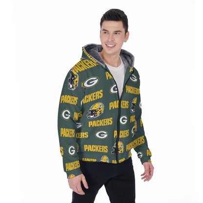 Green Bay Football Game Day All-Over Print Men's Sherpa Fleece Zip Up Hoodie
