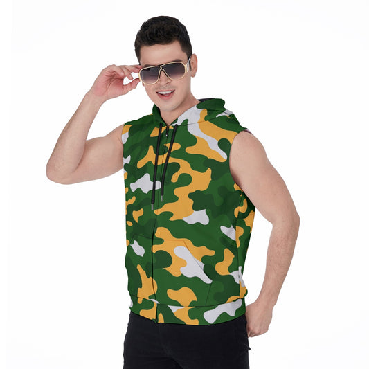 Green Bay Football Game Day All-Over Print Men's Zipper-Up Sleeveless Hoodie