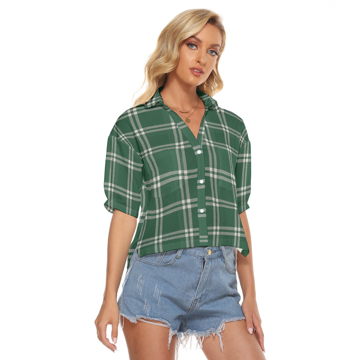 Urban Legend Michigan State Spartans Tartan Plaid Women's V-Neck Shirt – Green and White College Str