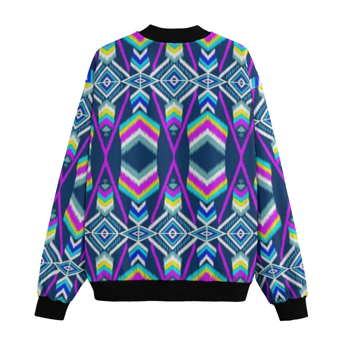 Neon Nights Vibrant Geometric Diamond Cross Fleece Bomber Jacket – Bold Streetwear Energy