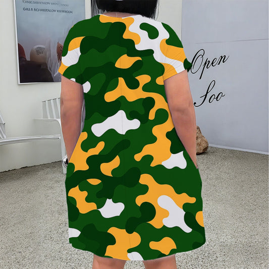 Green Bay Football Game Day All-Over Print Women'S V Neck Short Sleeve Dress|Plus Size