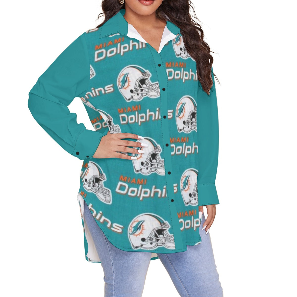 Miami Football Game Day All-Over Print Women's Shirt With Long Sleeve(Plus Size)