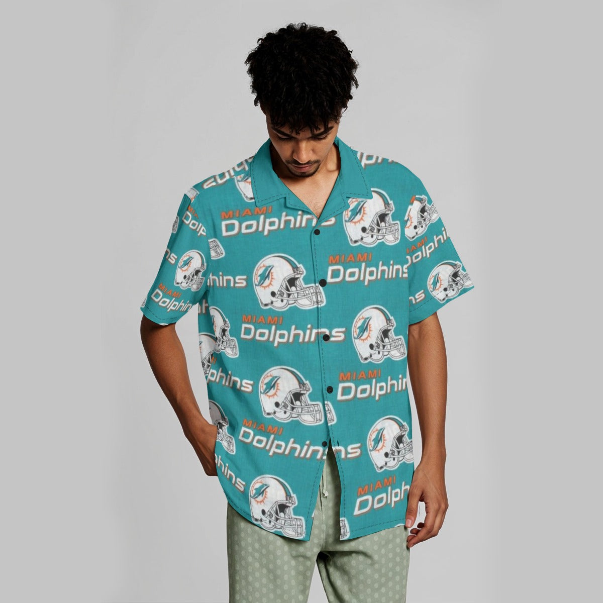 Miami Football Game Day All-Over Print Men's Hawaiian Shirt With Button Closure
