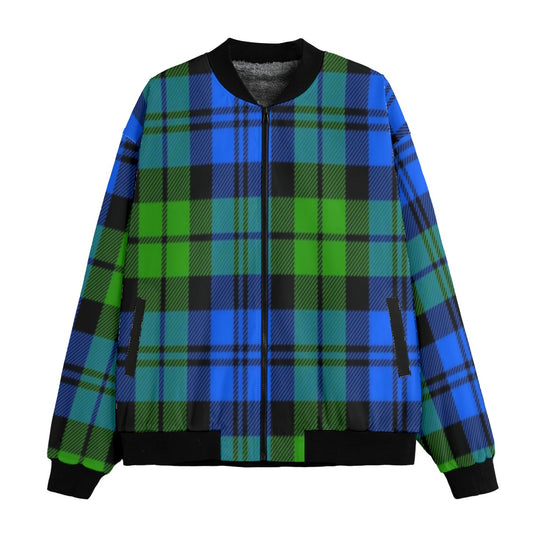 Black Watch dark blue green Scottish tartan Fleece Bomber Jacket