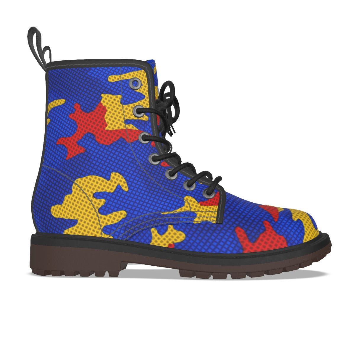 Urban Legend Kansas Blue and Crimson Camo Martin Short Boots – Jayhawks-Inspired Streetwear for Game