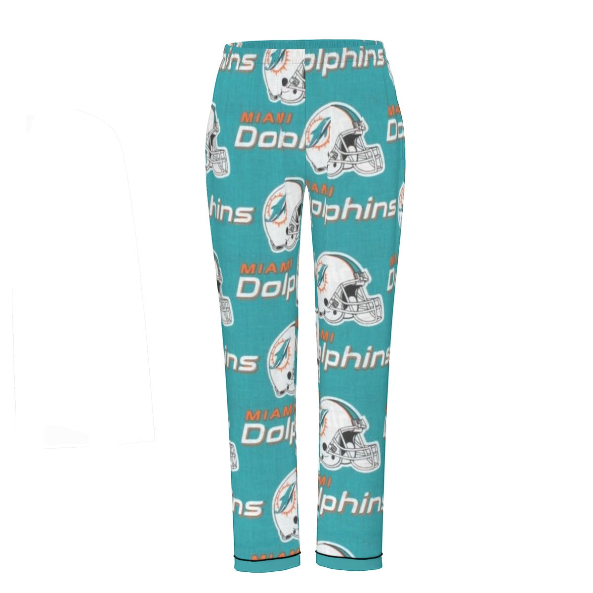Miami Football Game Day All-Over Print Women's Long Sleeve Pajama Set With Black Contrast Piping