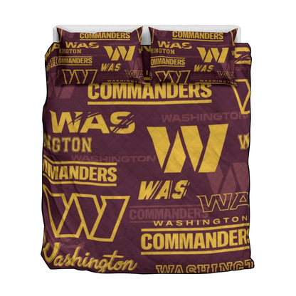 Washington Commanders Quilt & Pillow Cases With  Edge-wrapping Strips