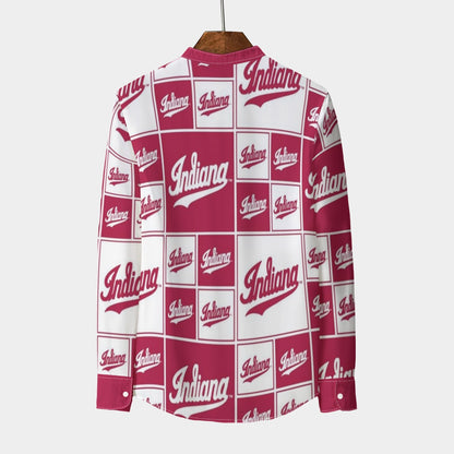 Indiana Bloomington Hoosiers Stand Collar Shirt With Long Sleeve|110GSM Imitation Flax