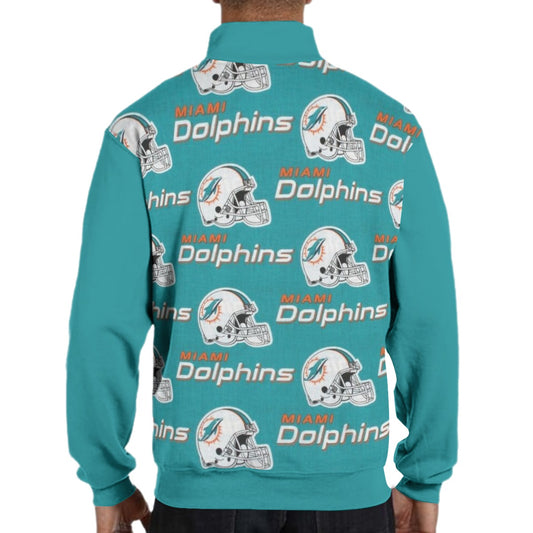 Miami Football Game Day All-Over Print Men's Hidden Half-Zip Placket Hoodie