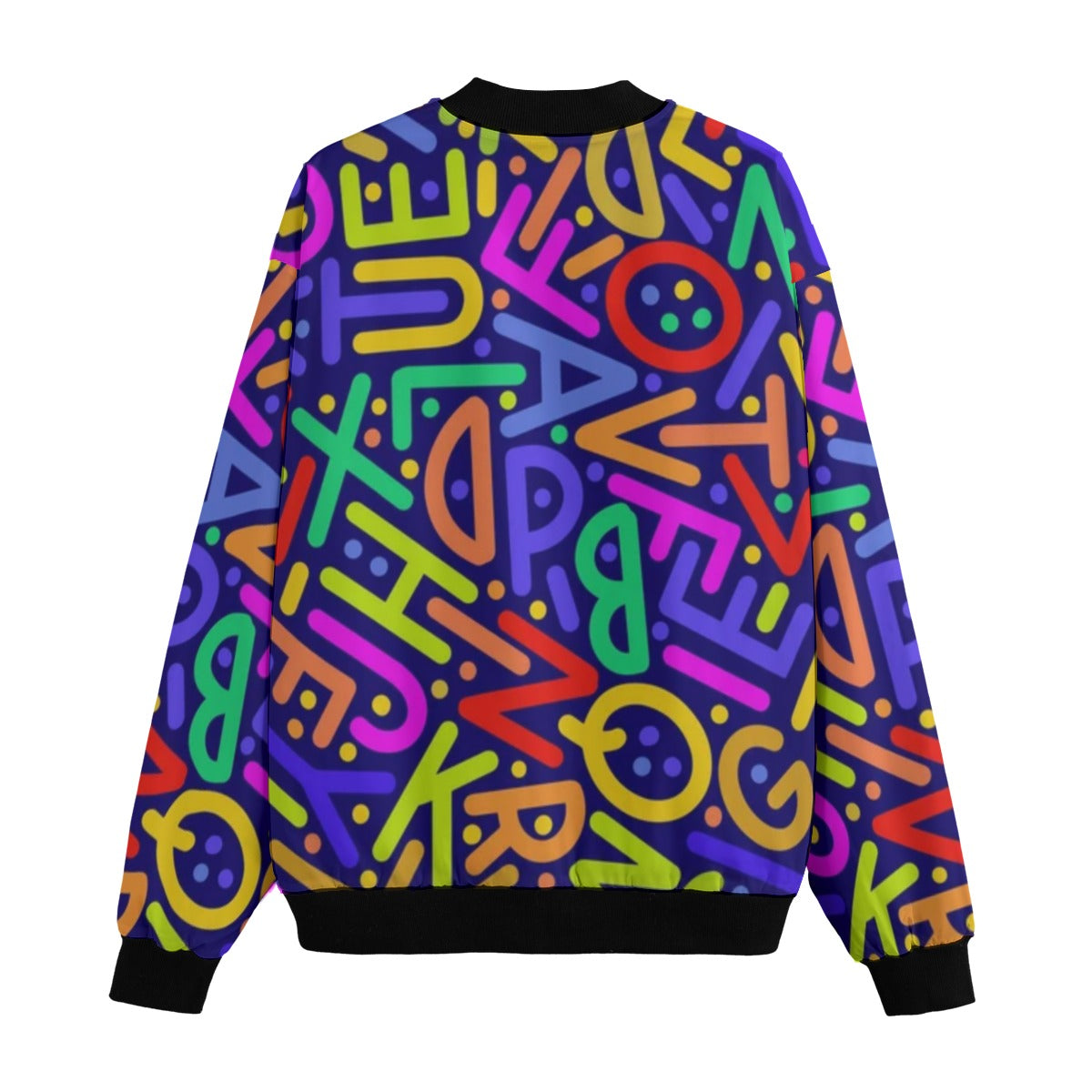 Urban Legend 90s Street Icons Bright Random Pattern Latin Letters Fleece Bomber Jacket