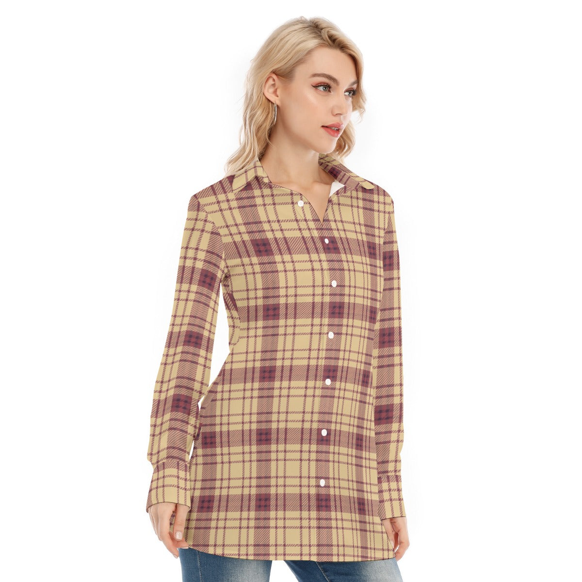Florida  Seminoles Tartan Plaid Women's Long Shirt |115GSM Cotton poplin
