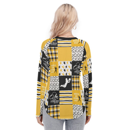All-Over Print Women's Raglan Sleeves U-Shaped Hem Long Sleeves Blouse