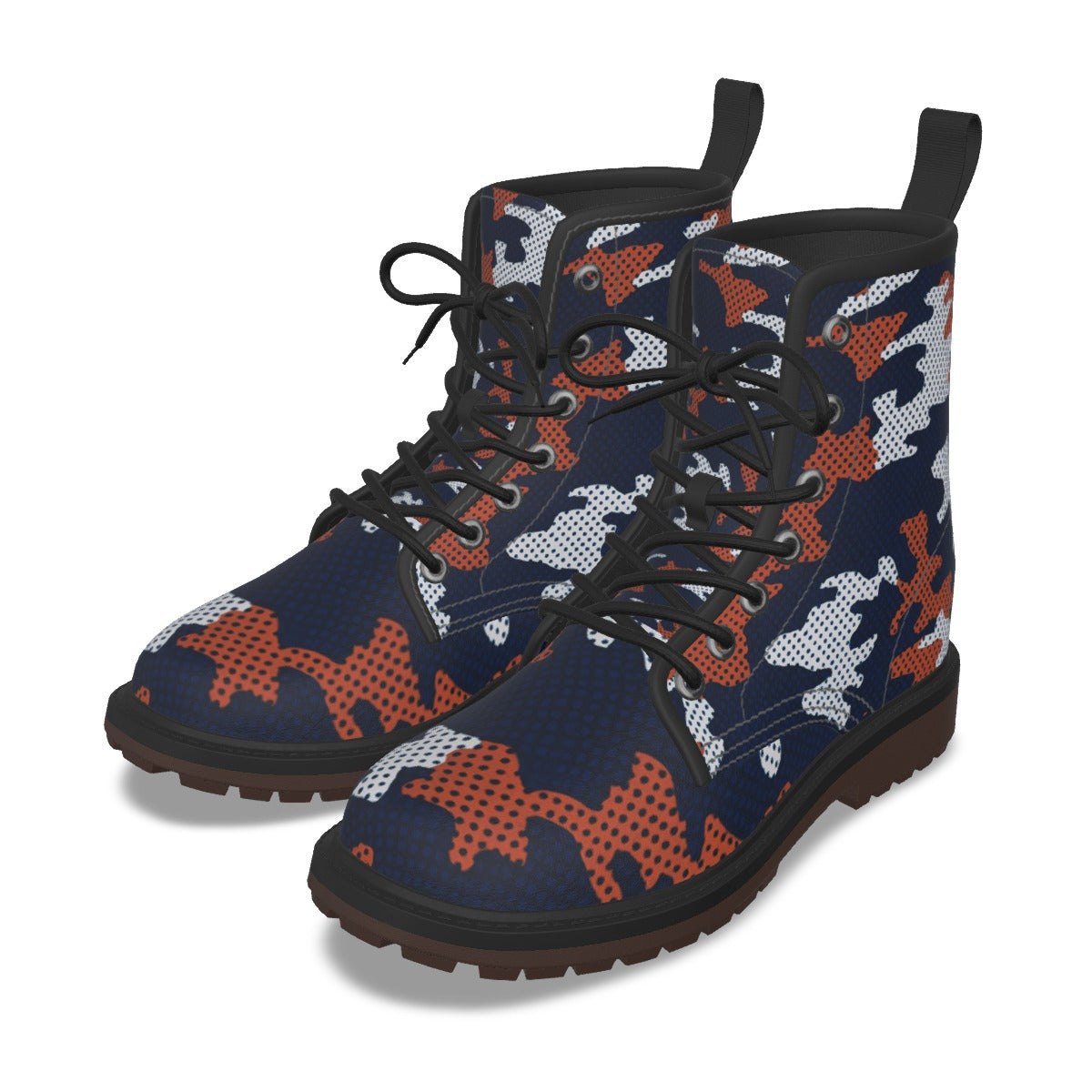 Urban Legend Auburn Navy and Orange Camo Martin Short Boots – Bold College Streetwear for Game Day
