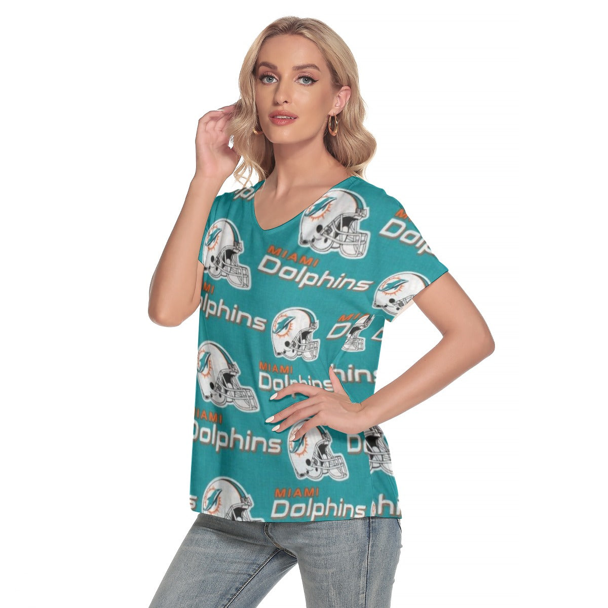 Miami Football Game Day All-Over Print Women's Loose V-neck Short Sleeve T-shirt
