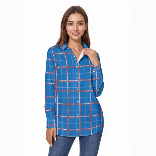 Kansas Tartan Plaid Jayhawks  Women's Comfort Shirt With Button|125GSM Cotton